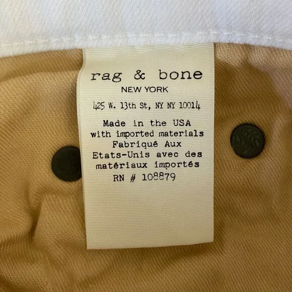 Rag + Bone The Dre High-Waisted Skinny Jeans Aged White Women's Size 27 Raw-Hem